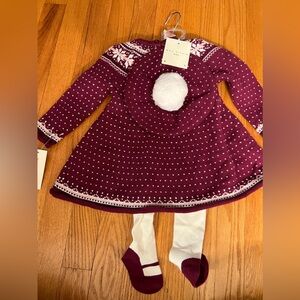 Sweater knit burgundy Dress tights and hat